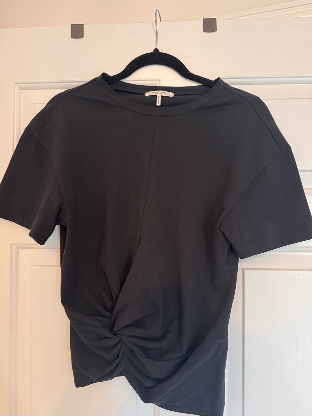 rag & bone Black Short Sleeve Twist-Front Tee